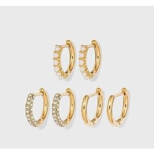 SUGARFIX by BaubleBar Crystal Gold and Pearl Hoop Earring 3-pc. Set NWT